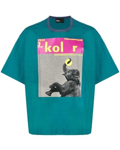 Kolor T-shirt en coton à imprimé graphique - Bleu