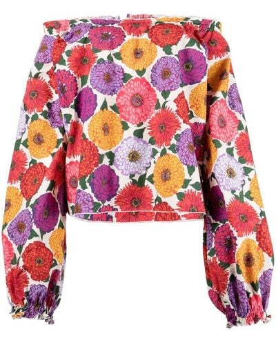 La DoubleJ Puff-sleeve Strapless Boho Top - Multicolour