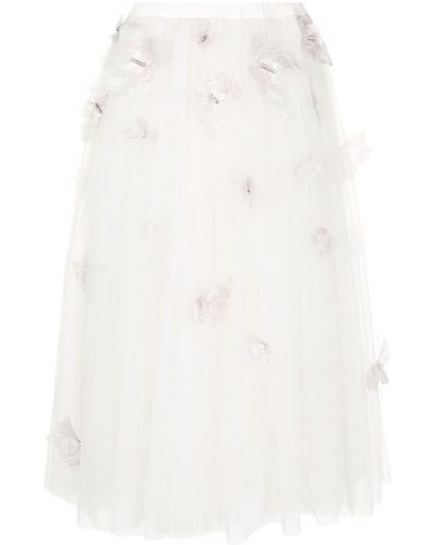 Cynthia Rowley Butterflies-appliqué Tulle Midi Skirt - White