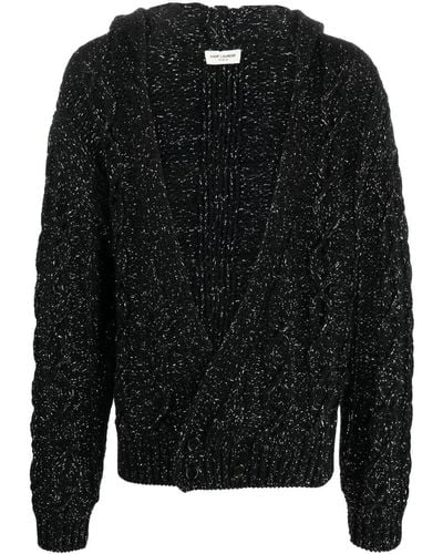 Saint Laurent Chunky-knit Straight Hem Hooded Cardigan - Black