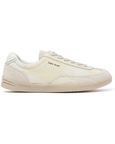 Stone Island Rock Logo-appliqué Suede-panelled Sneakers - White