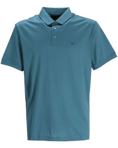 Emporio Armani Logo-embroidered Jersey Polo Shirt - Blue