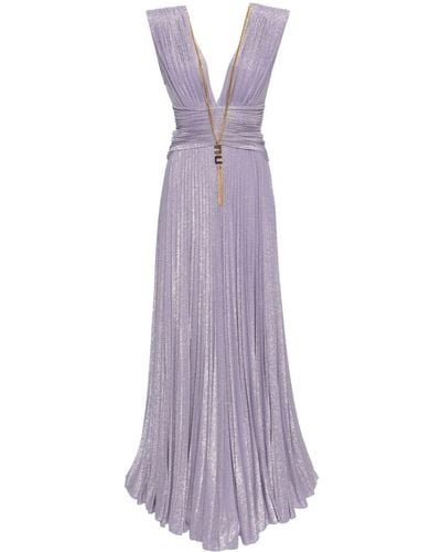 Elisabetta Franchi Robe longue plissée à détail de collier - Violet