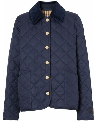 Burberry Reversible Corduroy-trimmed Quilted Shell And Checked Cotton Jacket - Blue