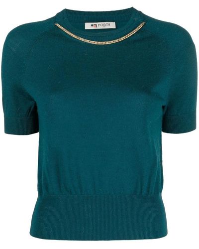 Ports 1961 Chain-link Detailing Knitted Top - Green