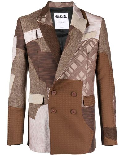 Moschino Double-breasted Patchwork Blazer - Brown