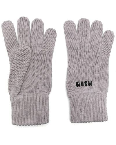 MSGM Logo-embroidered Knitted Gloves - Gray