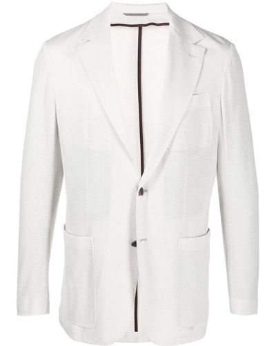 Canali Fitted Single-breasted Button Blazer - White