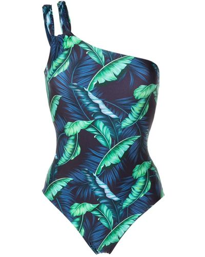 Lygia & Nanny Miusha Leaf-print Swimsuit - Blue
