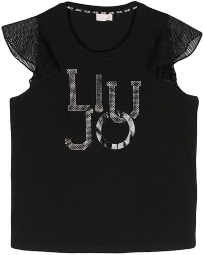 Liu Jo Kristallverziertes T-Shirt mit perforiertem Detail - Schwarz