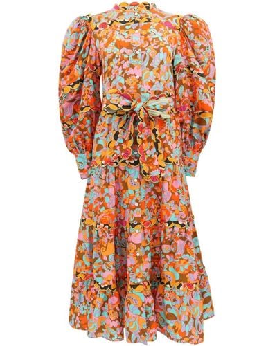 Celiab Gualda Floral-print Midi Dress - Orange