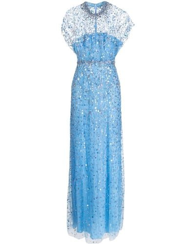 Jenny Packham Crystal Drop スパンコールトリム イブニングドレス - ブルー