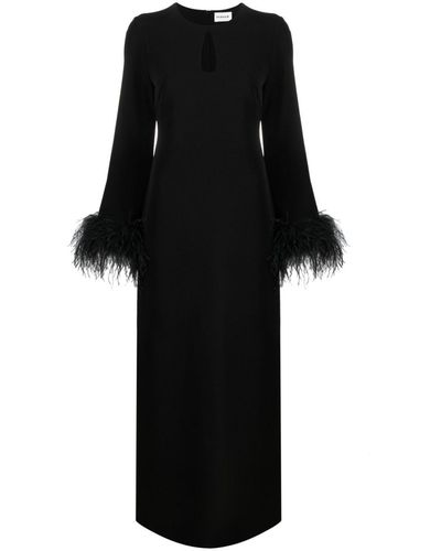 P.A.R.O.S.H. Feather-trim Long-sleeve Dress - Black