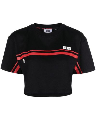 Gcds Logo-print Cropped T-shirt - Black