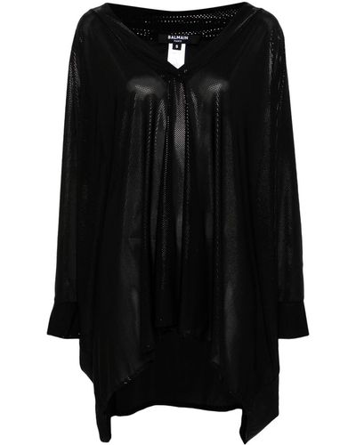 Balmain Sheer Kaftan Minidress - Black