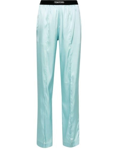 Tom Ford Pleated Satin Pyjama Trousers - Blue