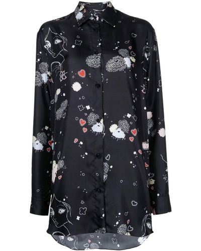 Macgraw Oversized Long-sleeve Silk Shirt - Black