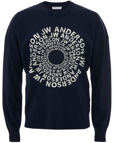 JW Anderson Swirl-logo Crew Neck Sweater - Blue