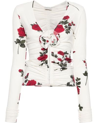 Magda Butrym Floral-print Ruched Top - White