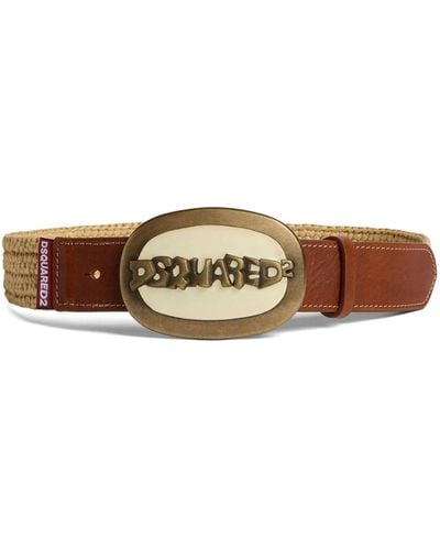DSquared² Logo-buckle Raffia Belt - Brown