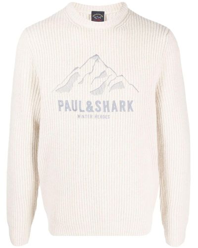 Paul & Shark Logo-embroidered Ribbed-knit Sweater - Natural