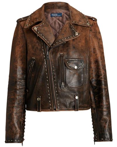 Polo Ralph Lauren Cracked-effect Leather Jacket - Brown