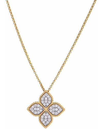 Roberto Coin Large 18kt Yellow Gold Princess Flower Diamond Pendant Necklace - Metallic