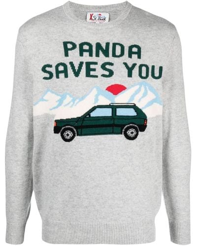 Mc2 Saint Barth Panda Saves You Intarsien-Pullover - Grau