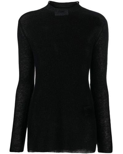Rus Fine-knit Long-sleeve Top - Black