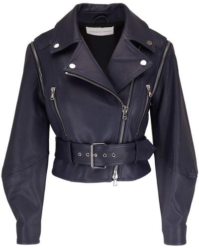 Veronica Beard Belted-waist Leather Jacket - Blue