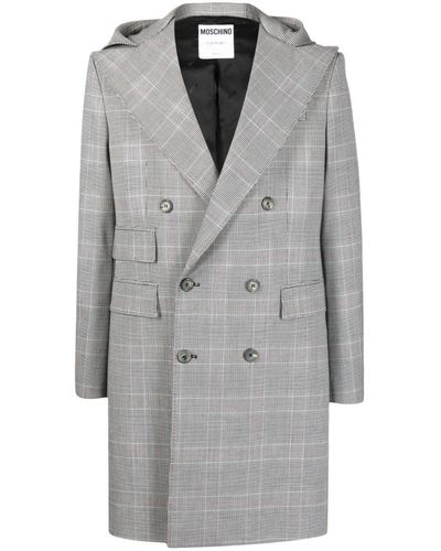 Moschino Double-breasted Plaid-check Coat - Gray