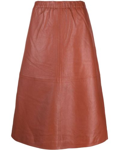 Munthe Charm Leather Midi Skirt - Orange