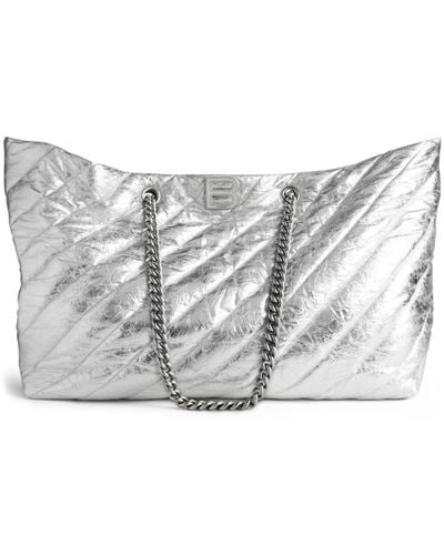 Balenciaga Large Crush Metallic Tote Bag - Grey
