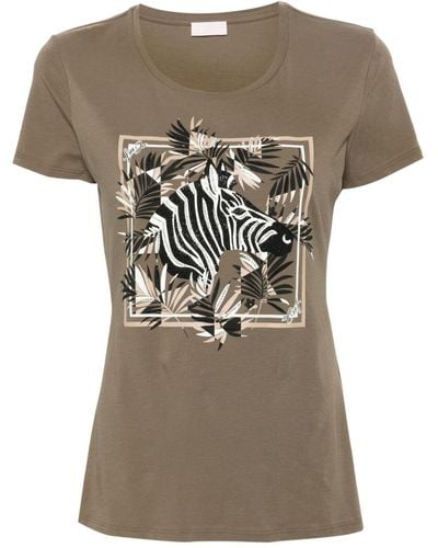Liu Jo Zebra-print Cotton T-shirt - ブラウン