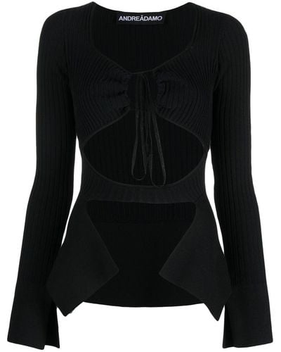 ANDREADAMO Knitted Tie-front Top - Black