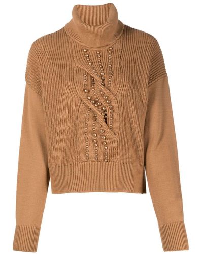 Liu Jo Hihg-neck Pearl-embellished Sweater - Brown