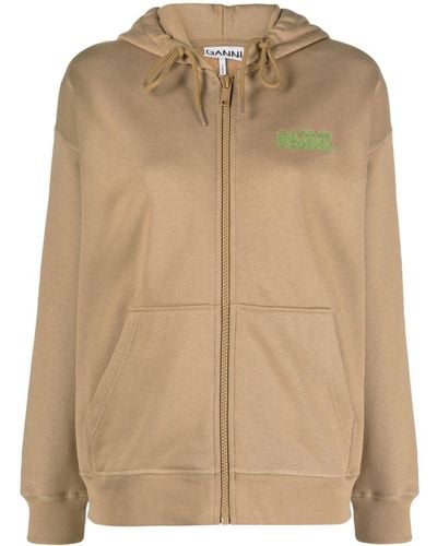 Ganni Logo-embroidered Hoodie - Natural