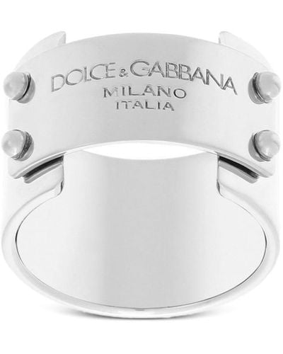 Dolce & Gabbana Anillo con placa del logo - Blanco