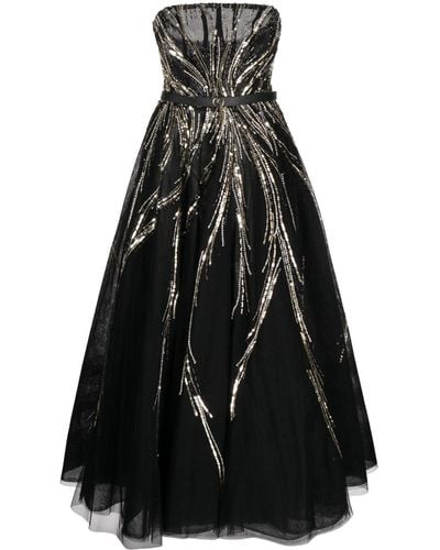 Saiid Kobeisy Beaded Mid-length Tulle Dress - Black
