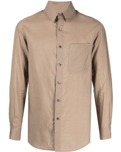 Lemaire Gingham-check Button-up Shirt - Brown