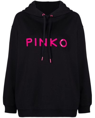 Pinko Logo-appliqué Cotton Hoodie - Zwart