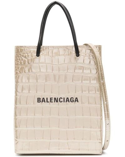 Balenciaga Shopper mit Logo-Print - Natur