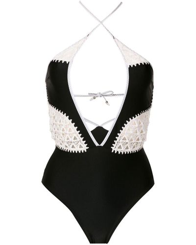 Amir Slama Lace-detail Halterneck Swimsuit - Black