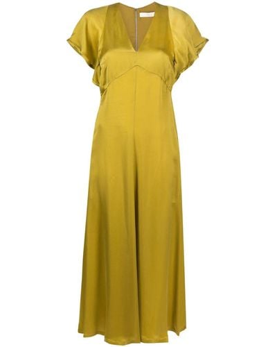Tela V-neck Satin-finish Dress - Yellow
