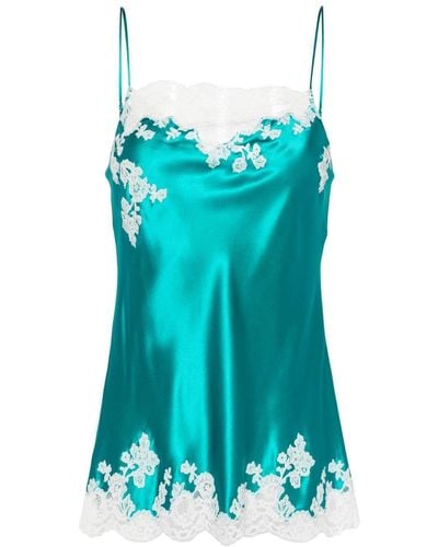 Carine Gilson Lace-trim Silk Slip Dress - Blue