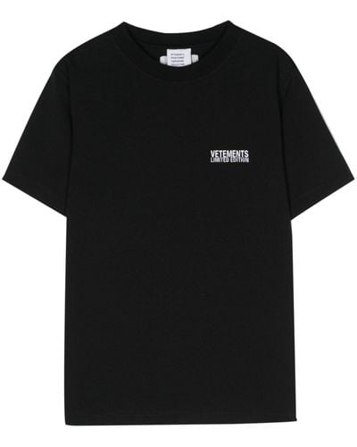 Vetements T-shirt en coton à logo brodé - Noir