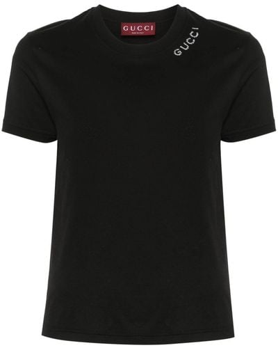 Gucci T-shirt Verfraaid Met Kristallen - Zwart