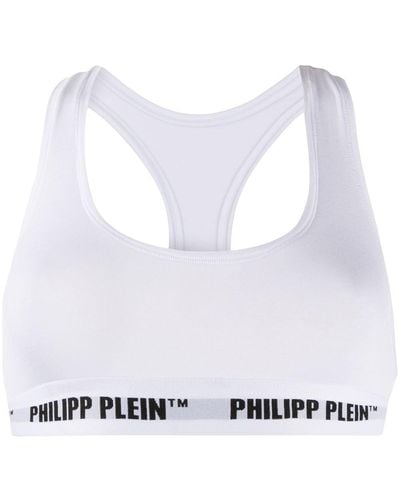 Philipp Plein Sujetador deportivo con banda del logo - Blanco