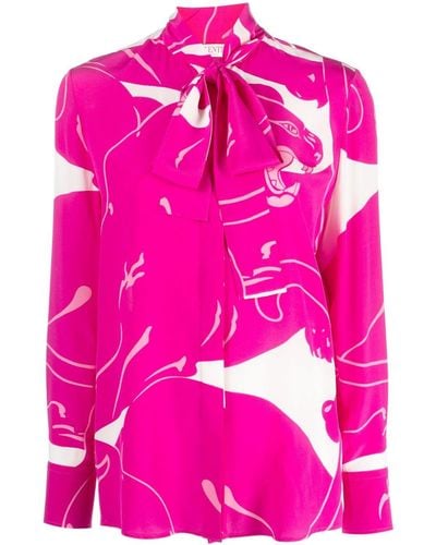 Valentino Garavani Panther-print Silk Blouse - Pink