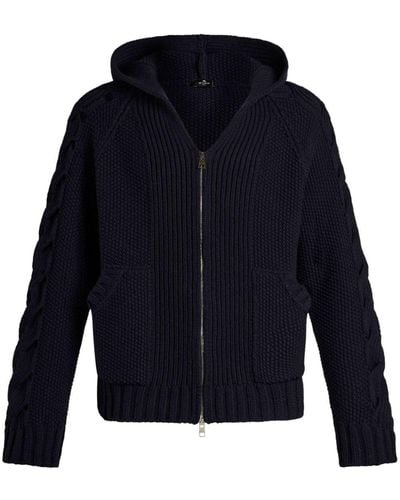 Etro Hooded Cable-knit Cardigan - Blue